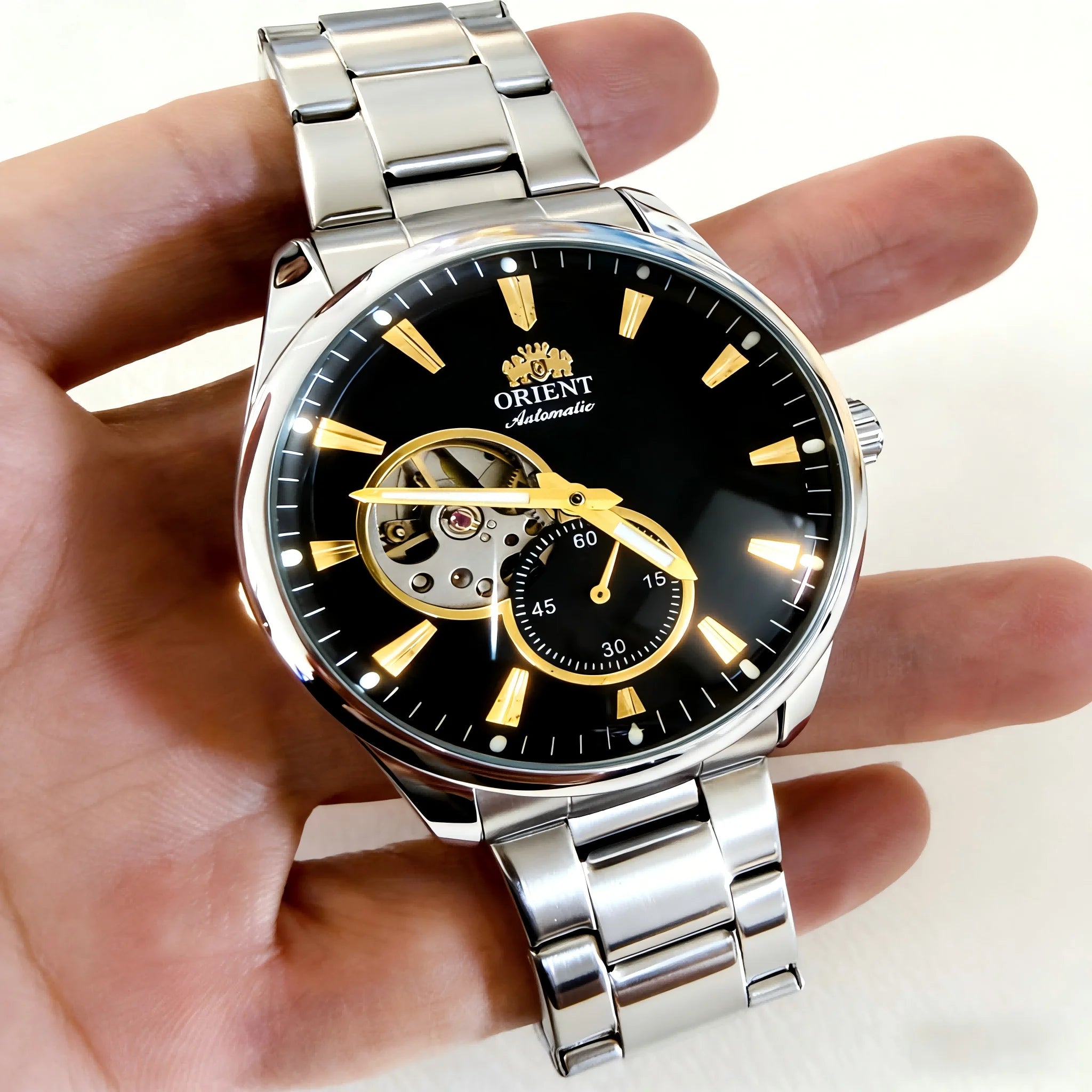 Orient Men Automatic Skeleton Watch Stainless Steel Luminous Mechanical
