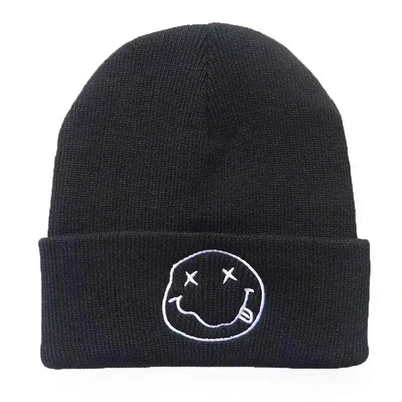 Nirvana Smiley Face Beanie Hat – Classic Grunge Rock Band Winter Cap