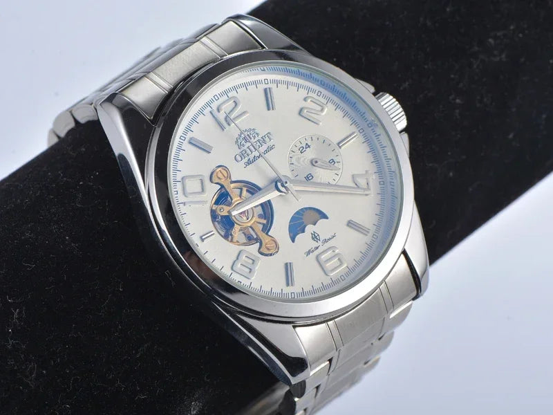 Orient Men Automatic Open Heart Watch Blue Dial Stainless Steel 22J