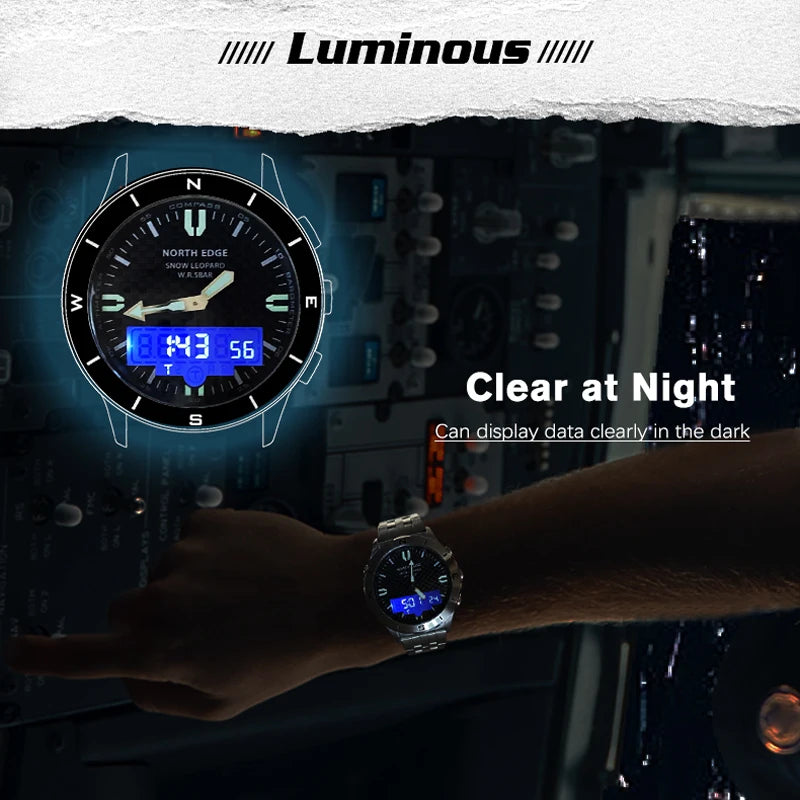 NORTH EDGE Men Digital Sports Watch Altimeter Barometer Compass 50M