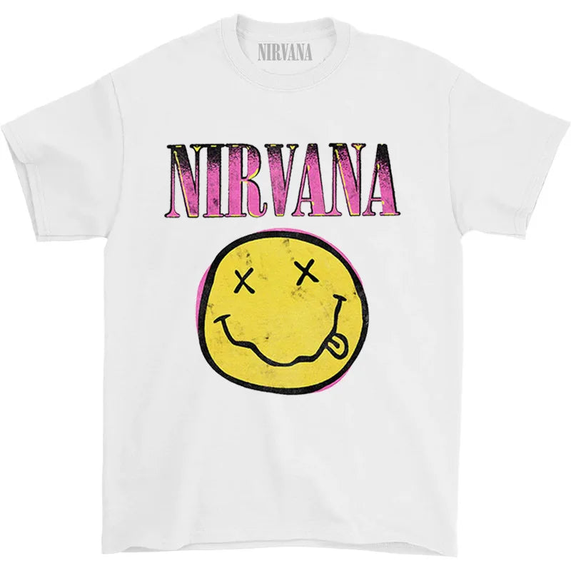 Nirvana Classic Smiley T-Shirt – Retro Punk Style Cotton Tee
