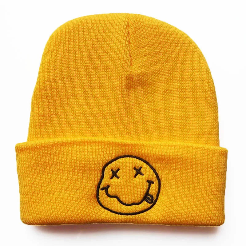 Nirvana Smiley Face Beanie Hat – Classic Grunge Rock Band Winter Cap