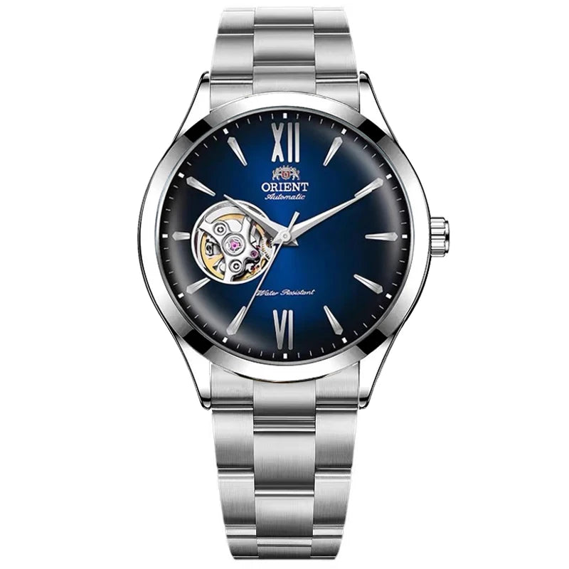 Orient Men's Automatic Open Heart Watch Blue Dial Stainless Steel Dress Casual 30M