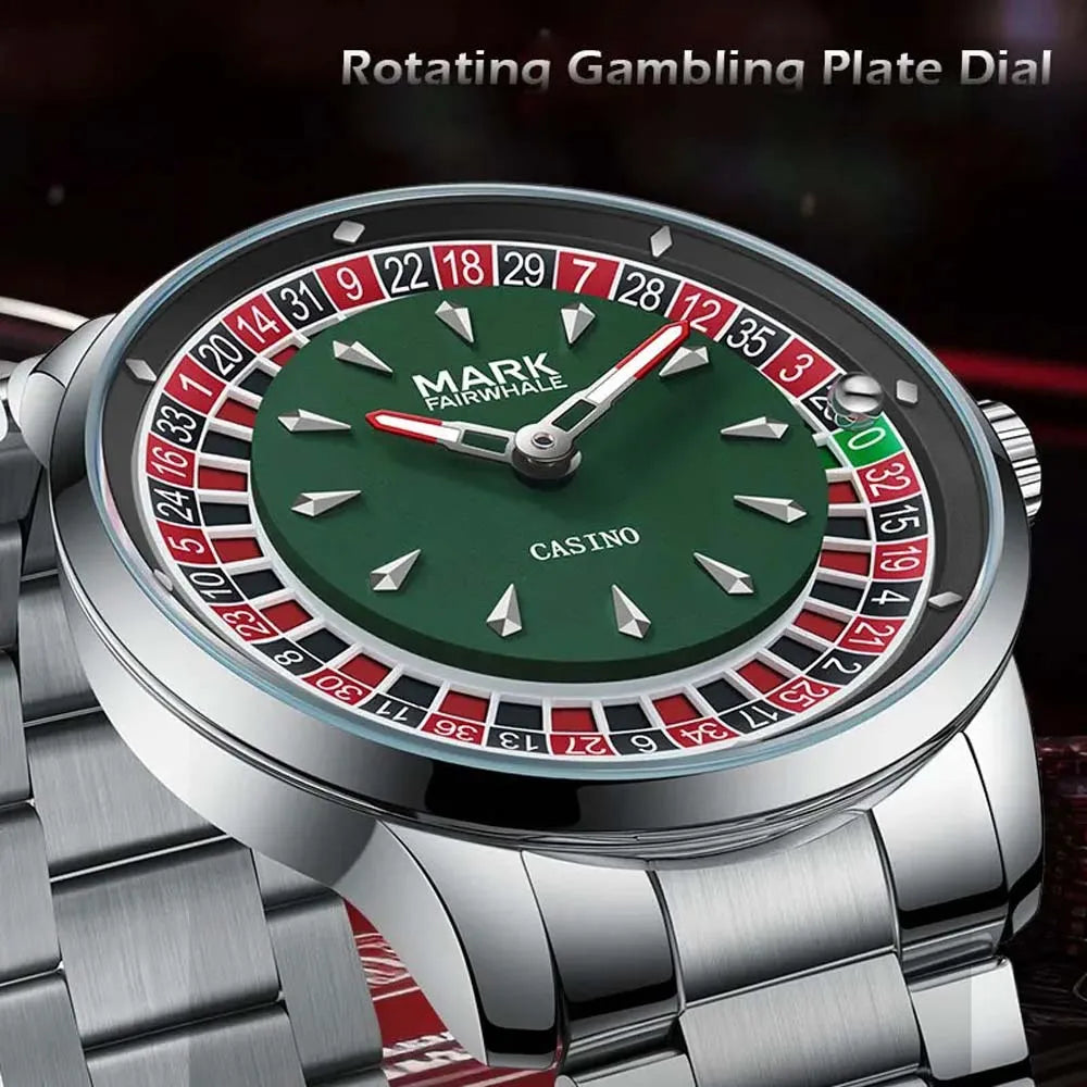 Mark Fairwhale Men Quartz Watch Arabic Dial Rotating Roulette Luminous