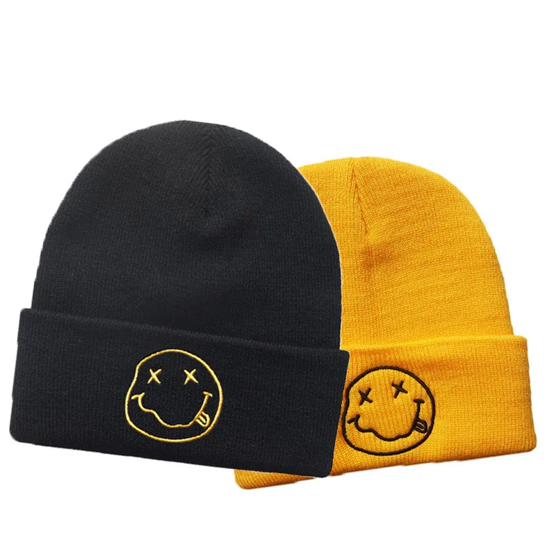 Nirvana Smiley Face Beanie Hat – Classic Grunge Rock Band Winter Cap