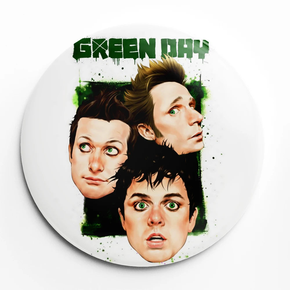 Green Day Button Pin – 58mm Rock Band Lapel Brooch for Fans