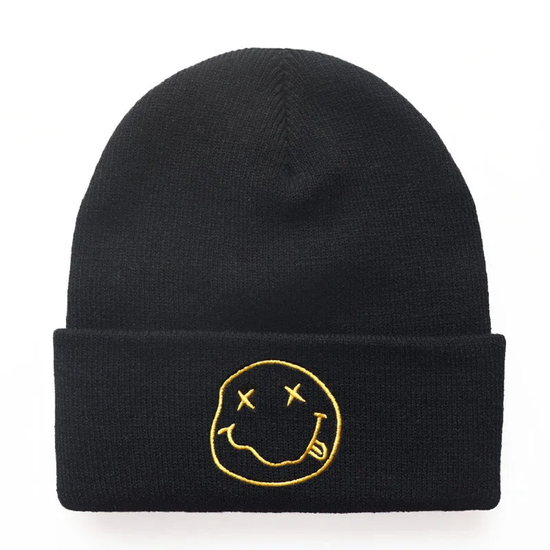 Nirvana Smiley Face Beanie Hat – Classic Grunge Rock Band Winter Cap