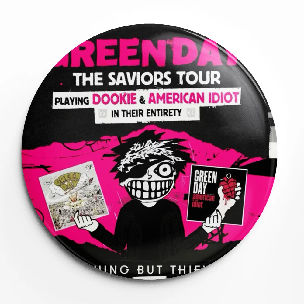 Green Day Button Pin – 58mm Rock Band Lapel Brooch for Fans