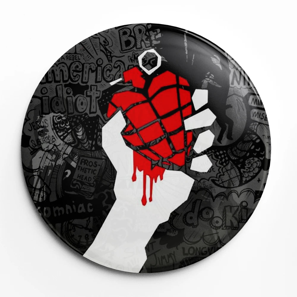 Green Day Button Pin – 58mm Rock Band Lapel Brooch for Fans