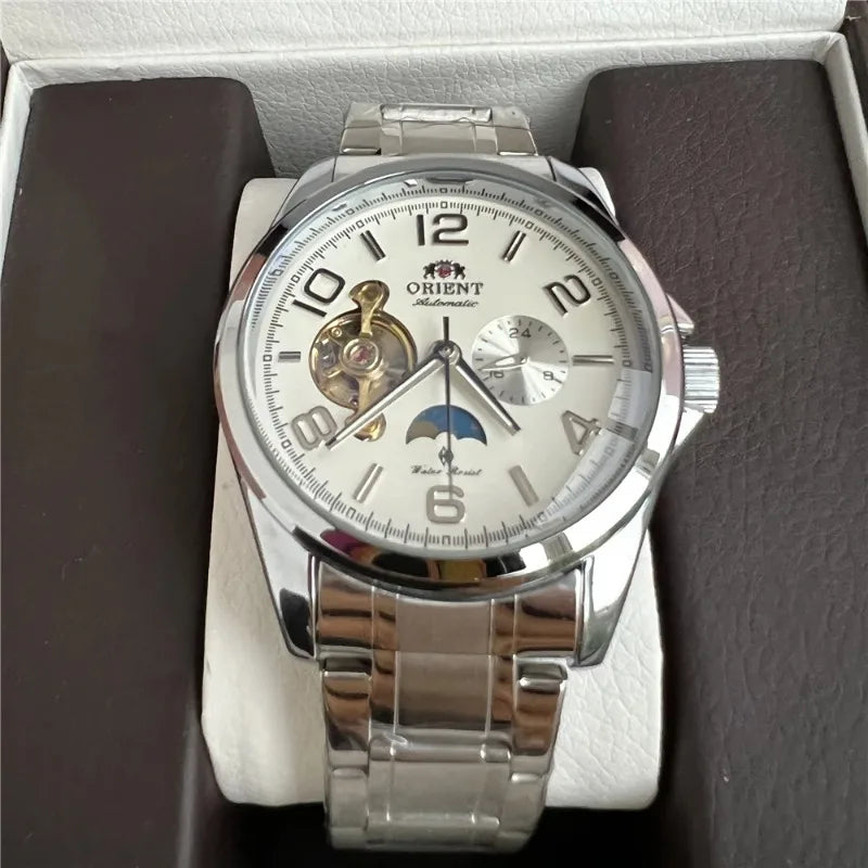 Orient Men Automatic Open Heart Watch Blue Dial Stainless Steel 22J