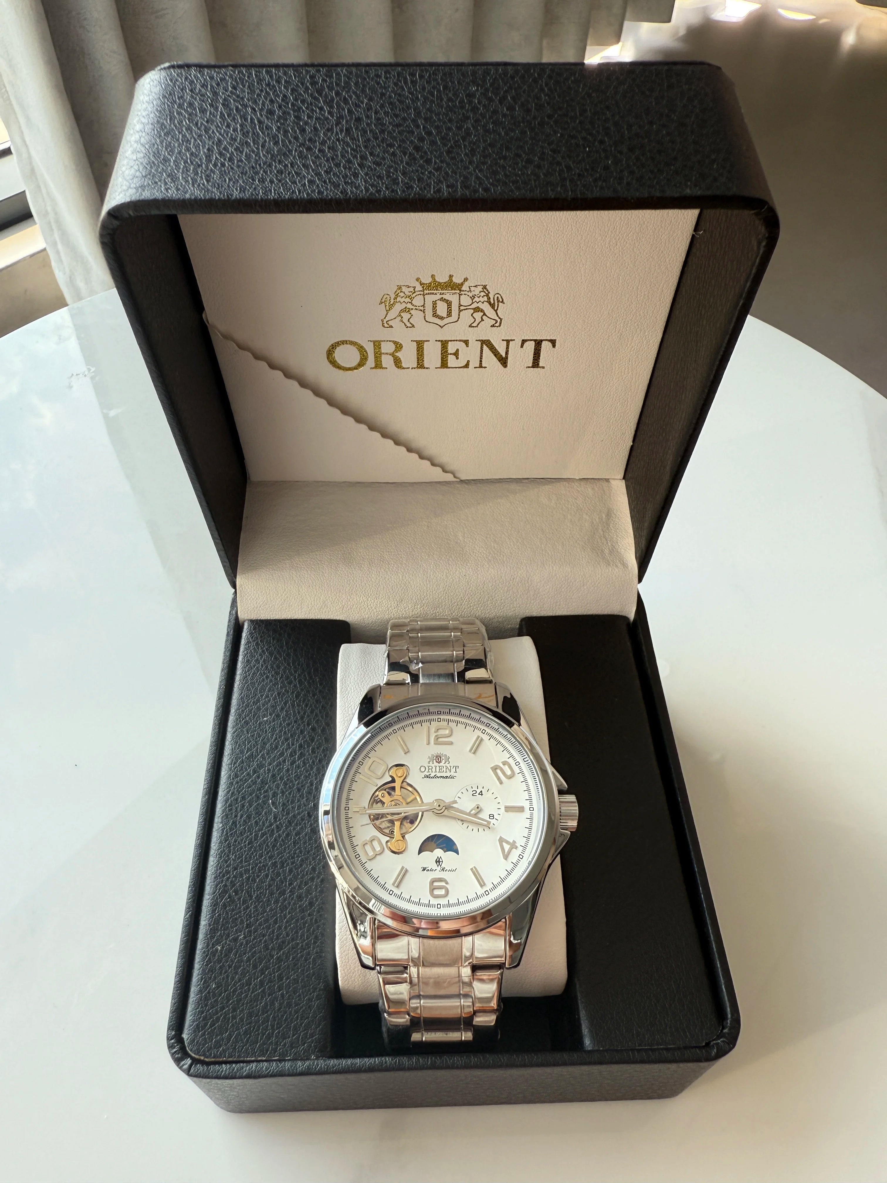 Orient Men Automatic Open Heart Watch Blue Dial Stainless Steel 22J