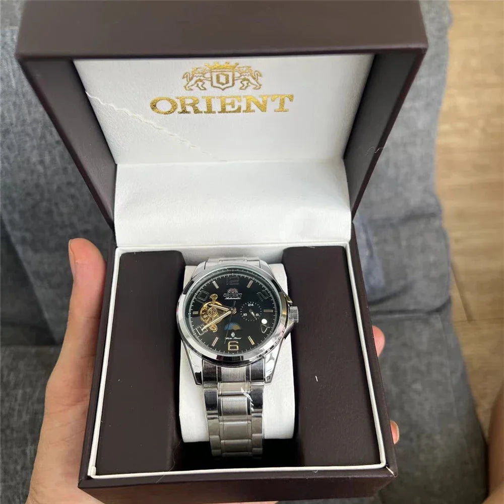 Orient Automatic Open Heart Men Watch Black Dial Stainless Steel 22 Jewels