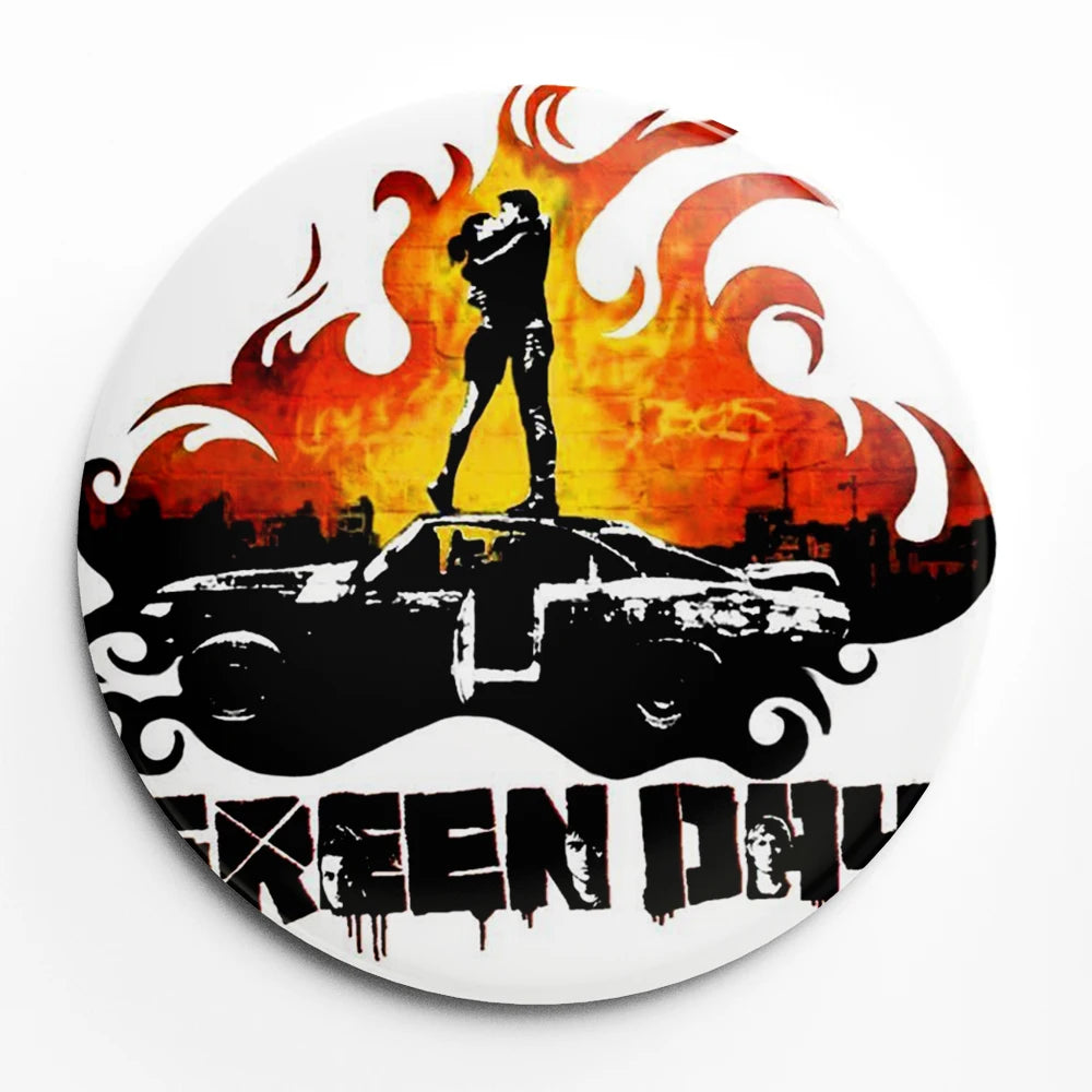 Green Day Button Pin – 58mm Rock Band Lapel Brooch for Fans