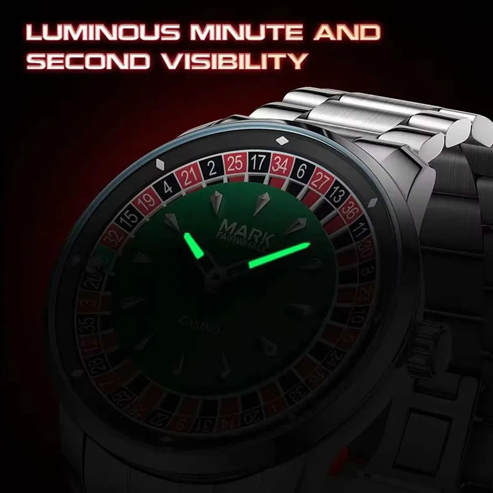 Mark Fairwhale Men Quartz Watch Arabic Dial Rotating Roulette Luminous