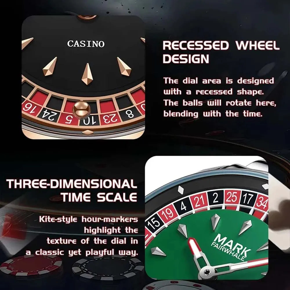 Mark Fairwhale Men Quartz Watch Arabic Dial Rotating Roulette Luminous