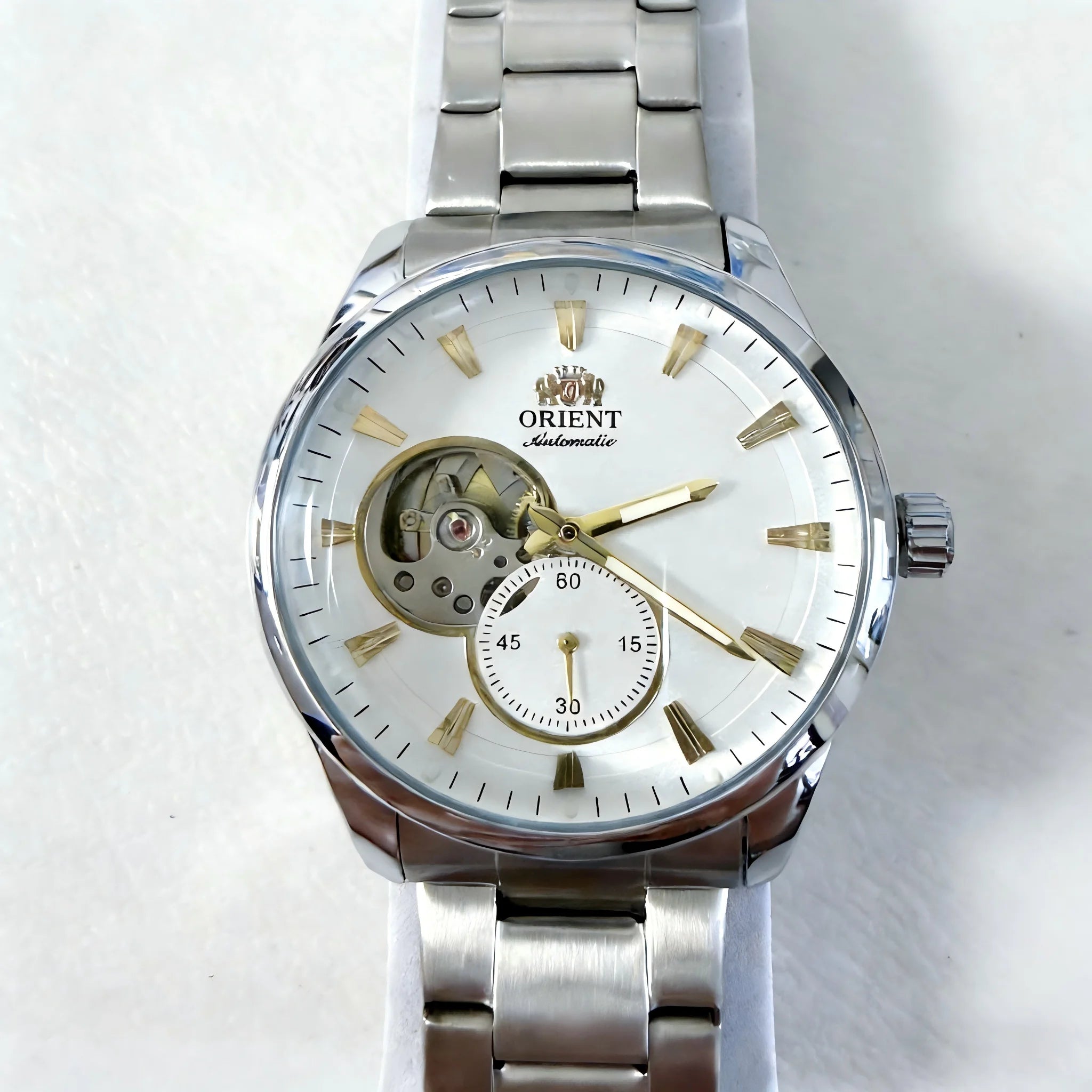 Orient Men Automatic Skeleton Watch White Dial Stainless Steel Luminous
