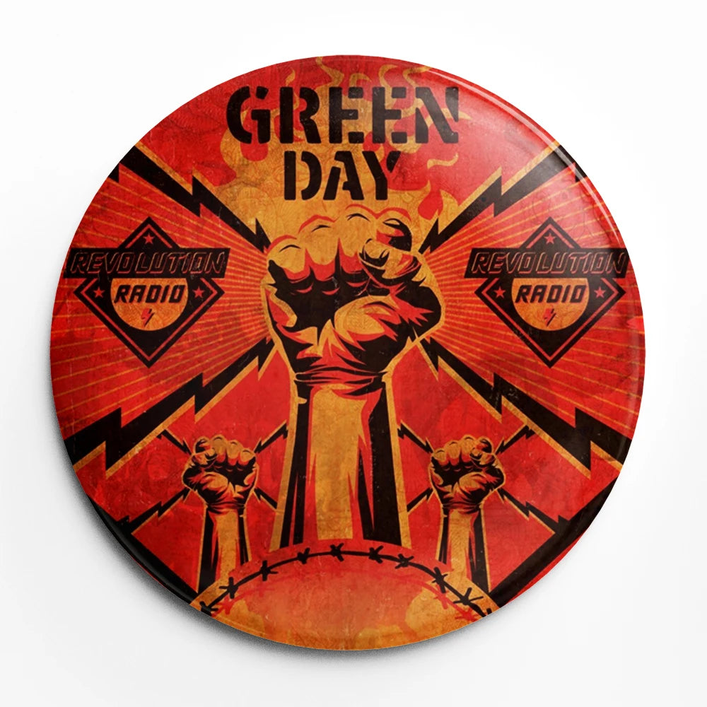 Green Day Button Pin – 58mm Rock Band Lapel Brooch for Fans