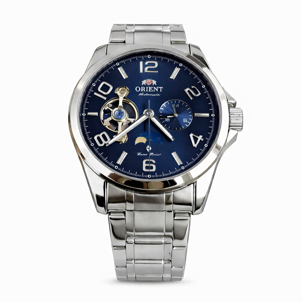 Orient Automatic Open Heart Men Watch Black Dial Stainless Steel 22 Jewels