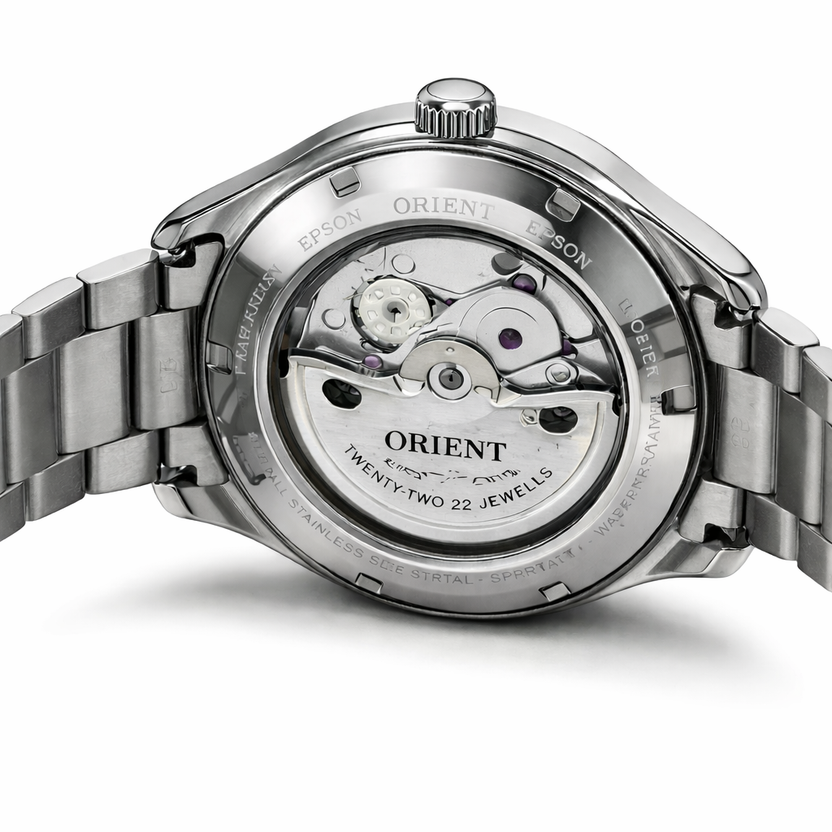 Orient Men Automatic Open Heart Watch Blue Dial Stainless Steel 22J