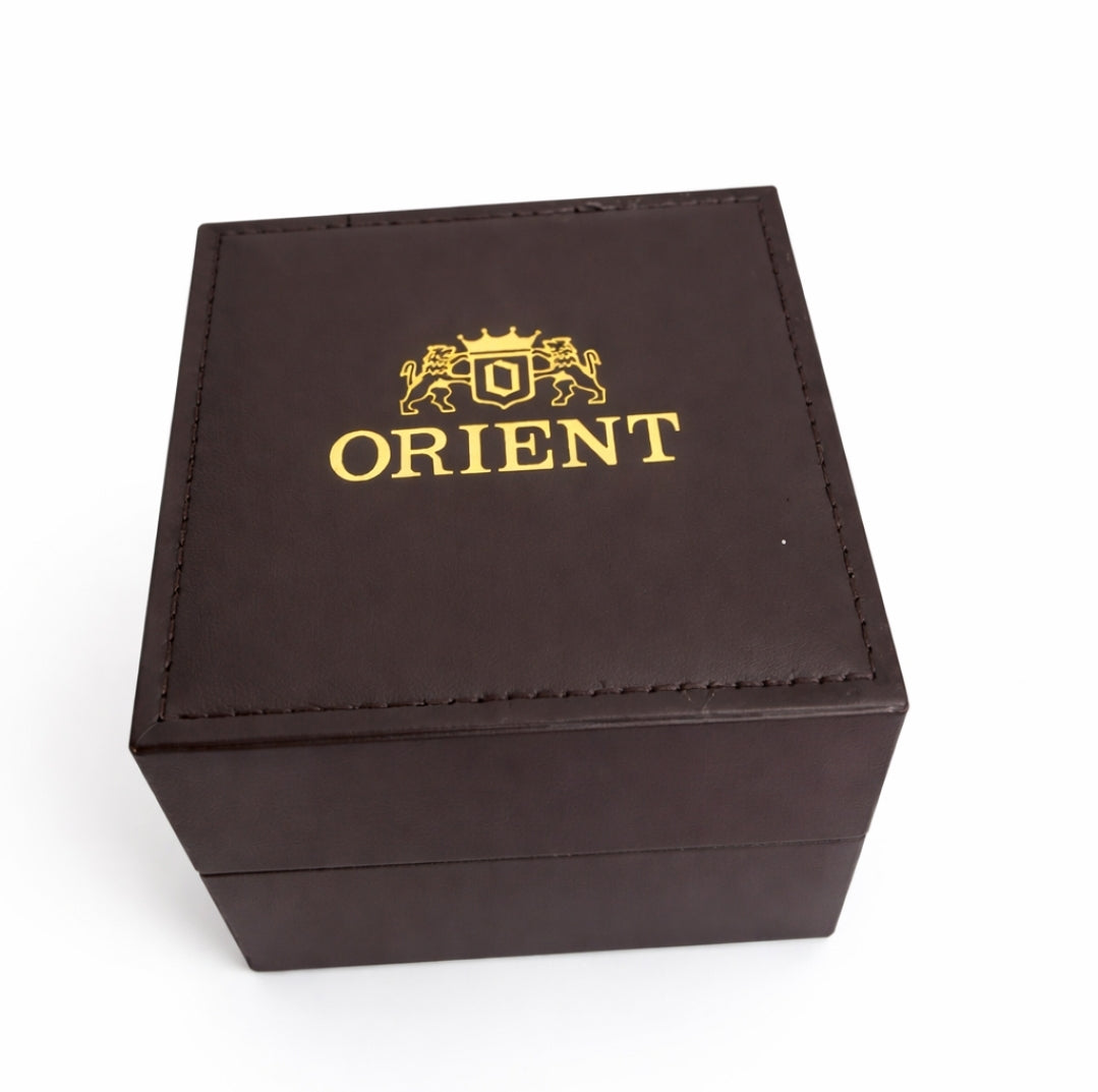 Orient Crystal Automatic Three Star Men Watch Blue Dial Day Date 21 Jewels