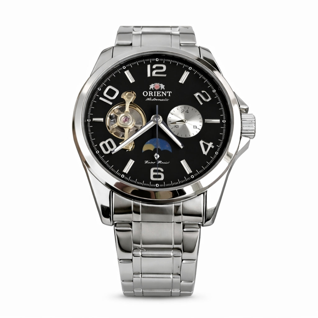 Orient Automatic Open Heart Men Watch Black Dial Stainless Steel 22 Jewels