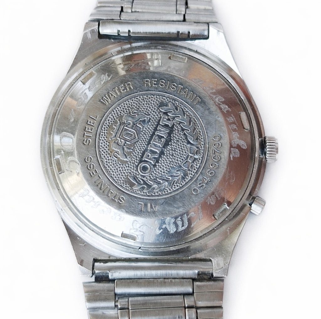 Orient Crystal Automatic Three Star Men Watch Blue Dial Day Date 21 Jewels