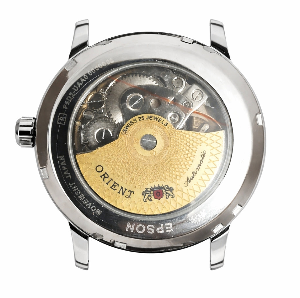 Orient Automatic Open Heart Men Watch Black Dial Stainless Steel 22 Jewels