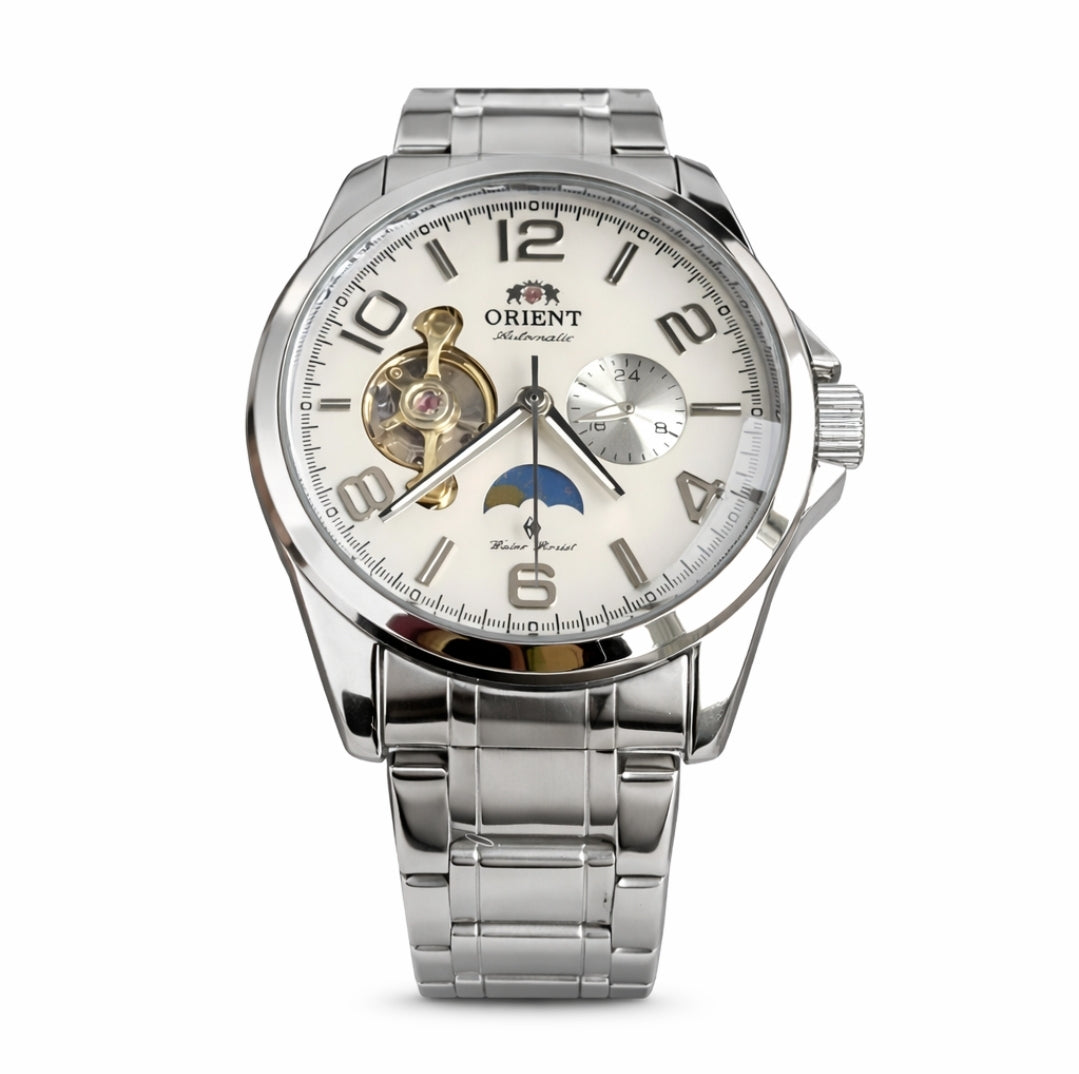 Orient Automatic Open Heart Men Watch White Dial Stainless Steel 22 Jewels